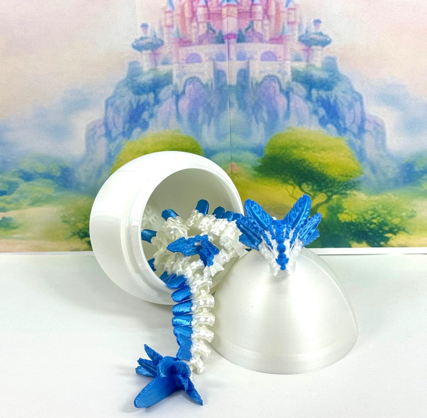 3D Printed Dragon with Dragon Egg, 8.25" Articulated Axolotl Dragon, White and Blue Axolotl Dragon, Fidget ADHD Autism Toy D041WP-WE (Copy)