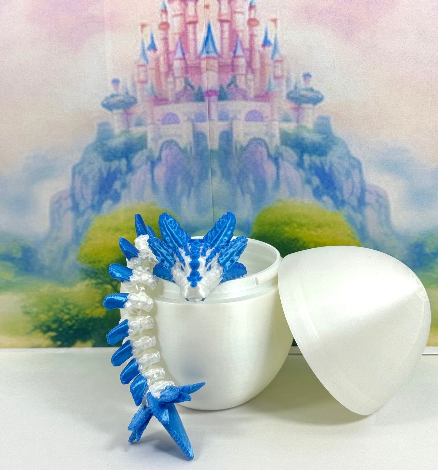 3D Printed Dragon with Dragon Egg, 8.25" Articulated Axolotl Dragon, White and Blue Axolotl Dragon, Fidget ADHD Autism Toy D041WP-WE (Copy)