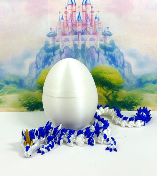 3D Printed Dragon with Dragon Egg, 12" Articulated Unicorn Dragon, White and Pink Unicorn Dragon, Fidget ADHD Autism Toy D052-WE