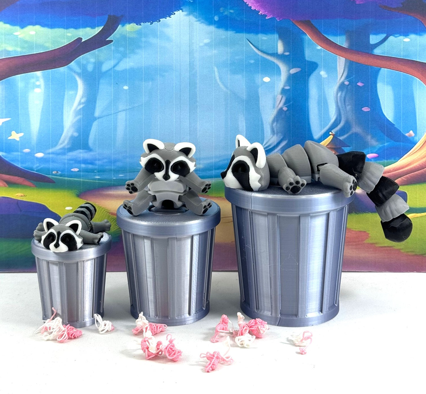 3D Printed Racoon with Trash Can, Articulated Racoon, Trashcan Raccoon, Trash can, Raccoon Toy, Trash Panda, Fidget ADHD Autism Toy AR001