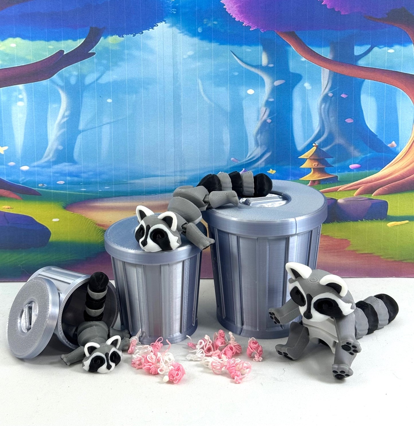 3D Printed Racoon with Trash Can, Articulated Racoon, Trashcan Raccoon, Trash can, Raccoon Toy, Trash Panda, Fidget ADHD Autism Toy AR001