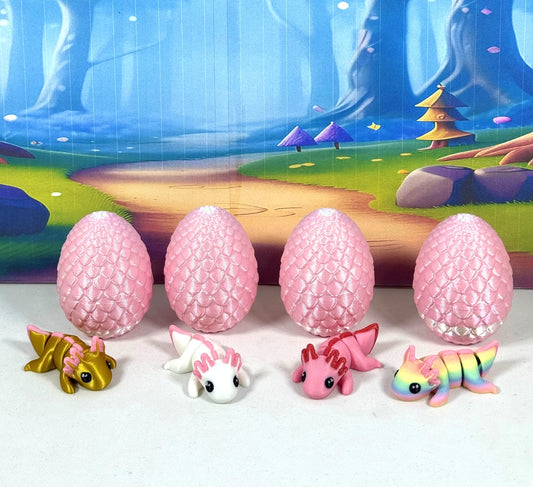 4pcs 3D Printed Articulated Mini Axolotl with Eggs, Fidget Mini Axolotl Toy, Executive Desk Toy, Party Decorations MA001-4X