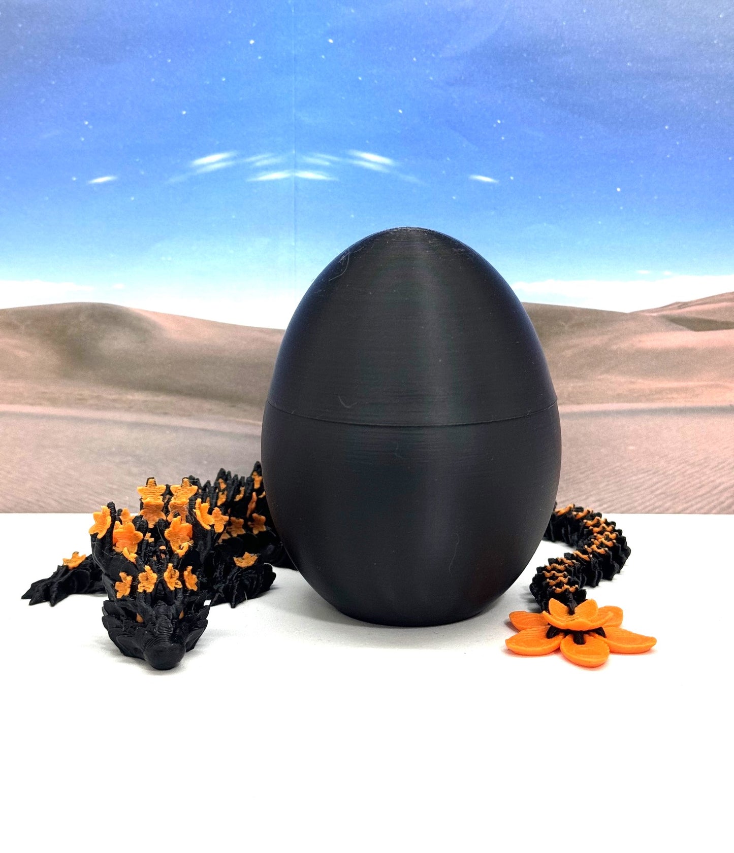 3D Printed Dragon with Dragon Egg, 12 Inches Black and Orange Cherry Blossom with Dragon Egg, Fidget ADHD Autism Sensory Toy D064-CLS