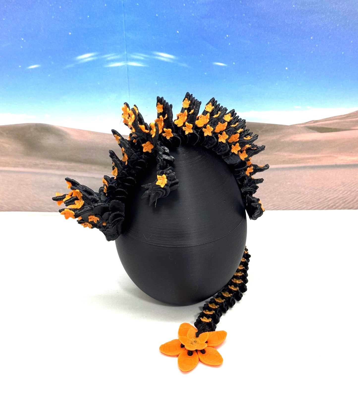 3D Printed Dragon with Dragon Egg, 12 Inches Black and Orange Cherry Blossom with Dragon Egg, Fidget ADHD Autism Sensory Toy D064-CLS