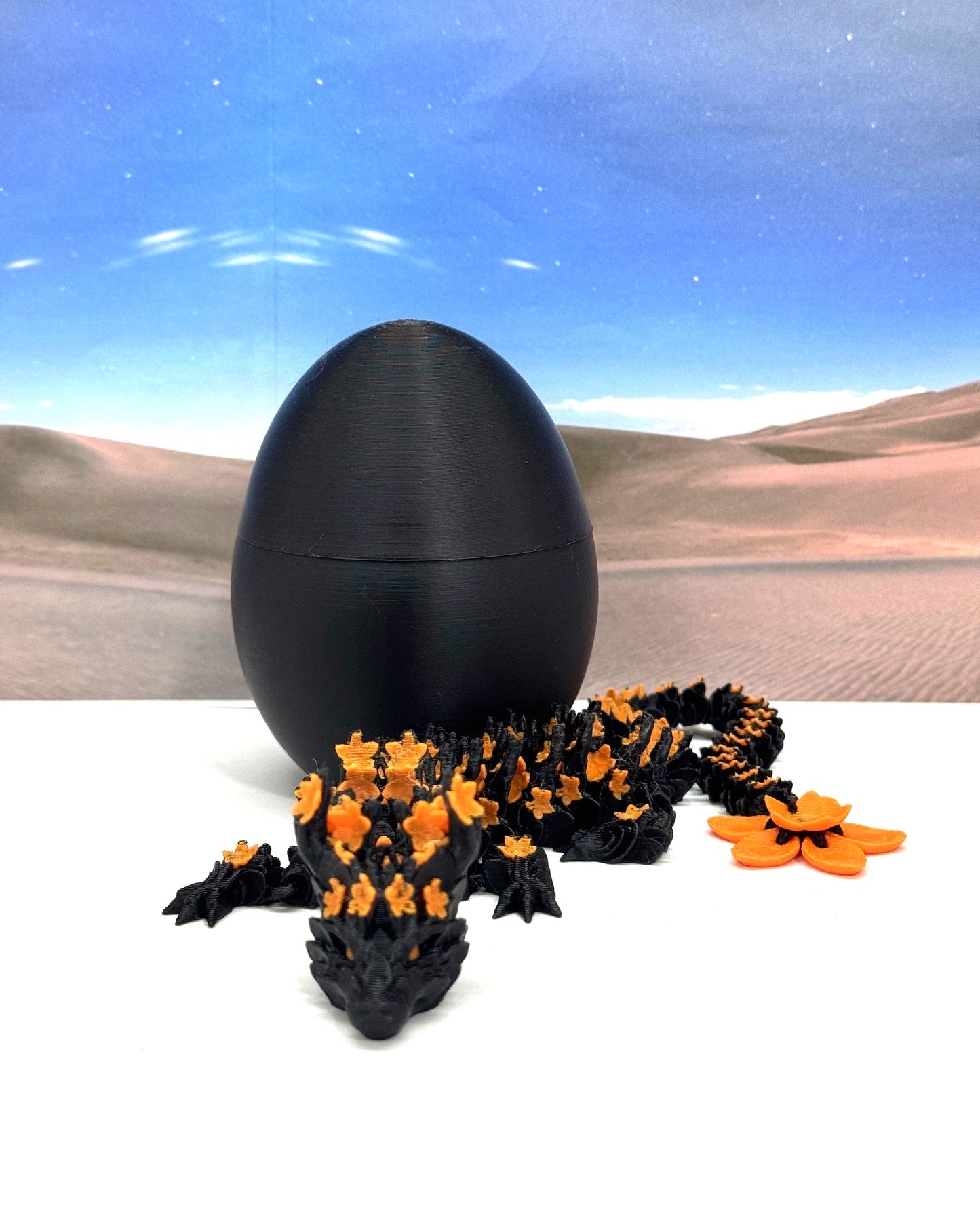 3D Printed Dragon with Dragon Egg, 12 Inches Black and Orange Cherry Blossom with Dragon Egg, Fidget ADHD Autism Sensory Toy D064-CLS