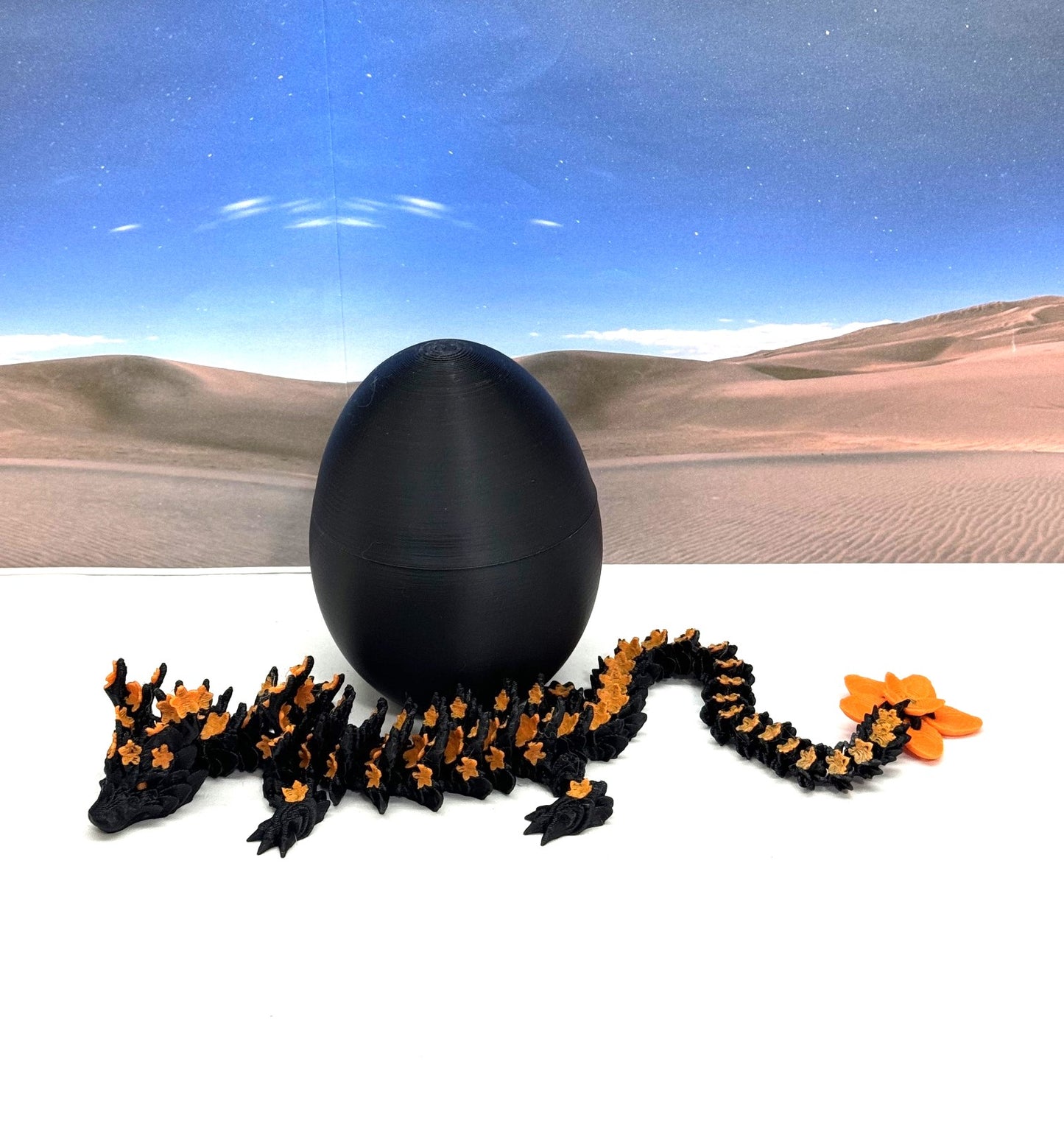 3D Printed Dragon with Dragon Egg, 12 Inches Black and Orange Cherry Blossom with Dragon Egg, Fidget ADHD Autism Sensory Toy D064-CLS