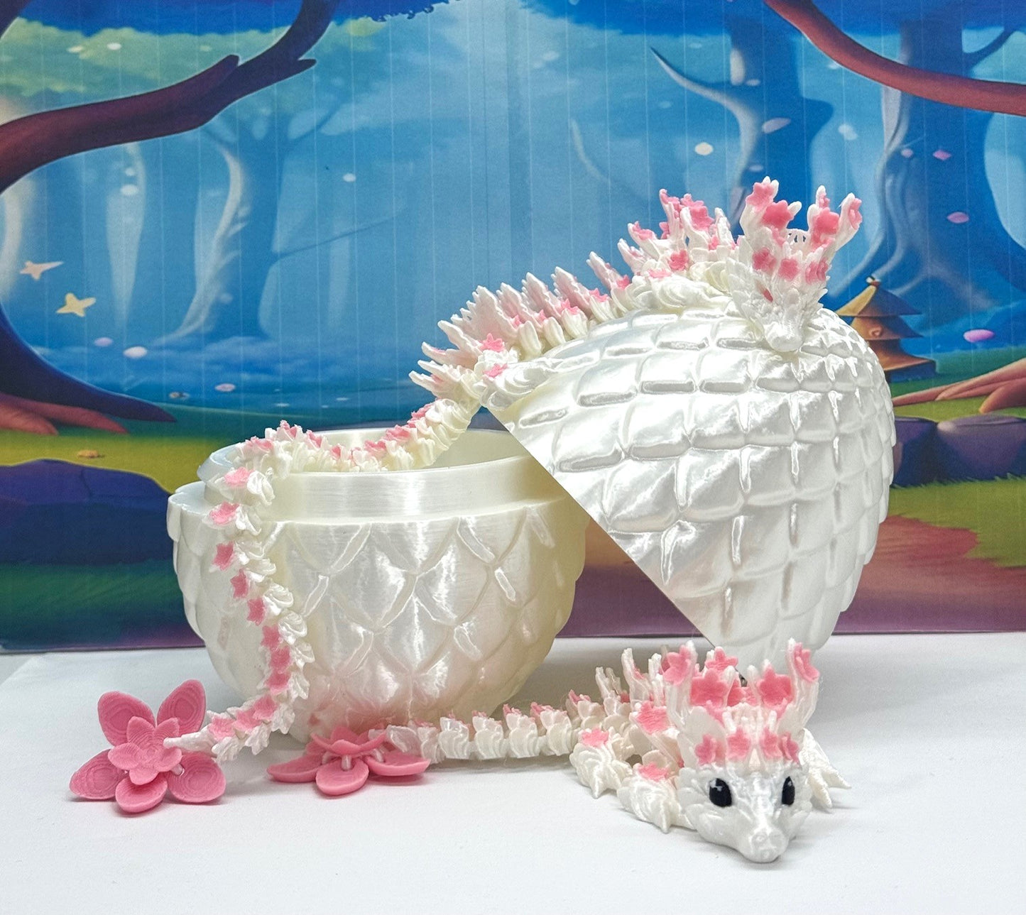 2pcs 3D Printed Dragons with Dragon Egg, Articulated Mother and Baby Cherry Blossom Dragons, 3D Printed Gift Birthday Party, Fidget ADHD Autism Toy MCD-016-004-PNK-WE