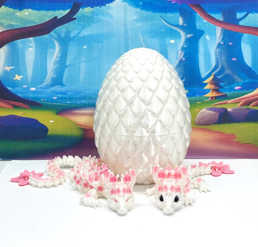 2pcs 3D Printed Dragons with Dragon Egg, Articulated Mother and Baby Cherry Blossom Dragons, 3D Printed Gift Birthday Party, Fidget ADHD Autism Toy MCD-016-004-PNK-WE