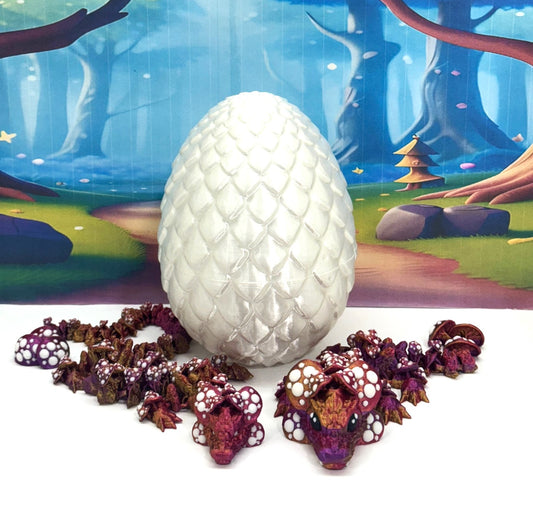 2pcs 3D Printed Dragons with Dragon Egg, Articulated Mother and Baby Mushroom Dragons, 3D Printed Red Purple Gold Dragons, Fidget ADHD Autism Toy MCD-025-005-RPG-WE