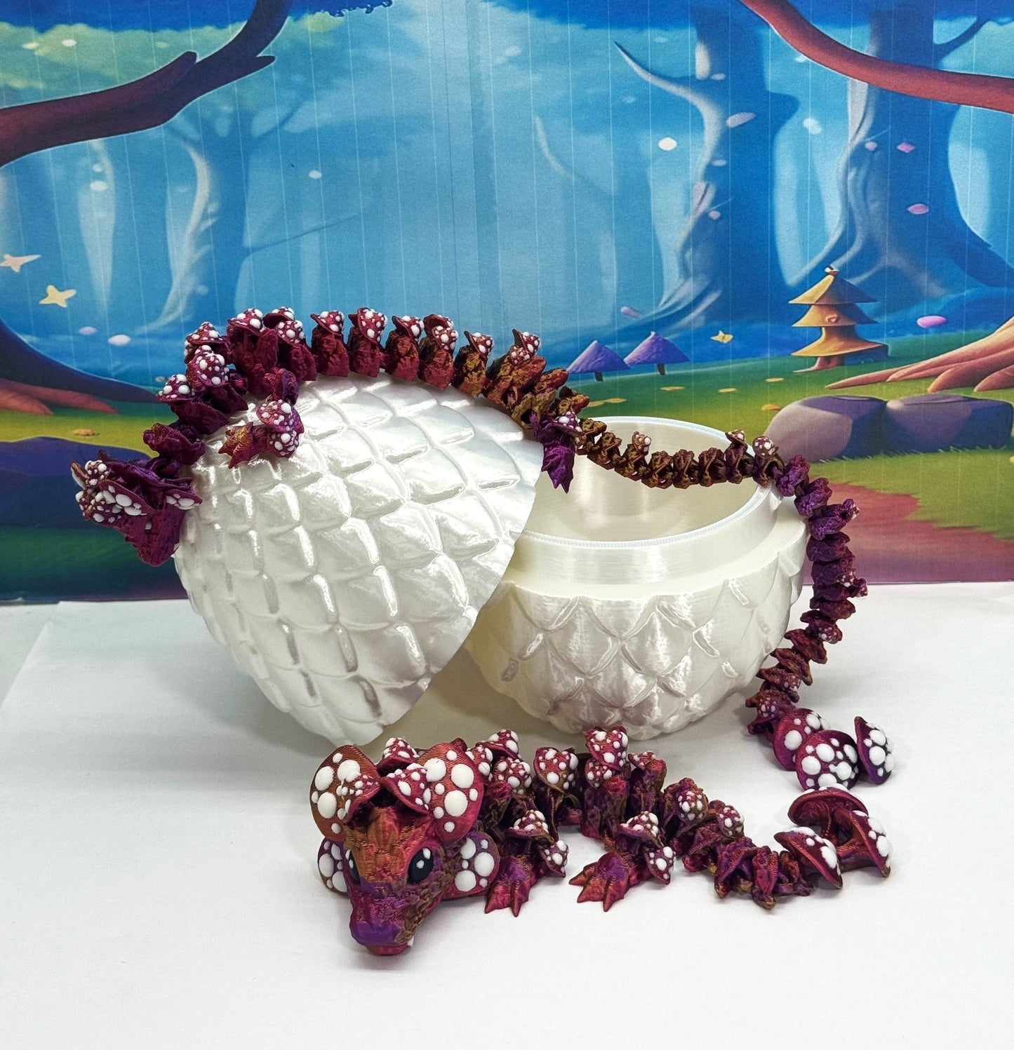 2pcs 3D Printed Dragons with Dragon Egg, Articulated Mother and Baby Mushroom Dragons, 3D Printed Red Purple Gold Dragons, Fidget ADHD Autism Toy MCD-025-005-RPG-WE