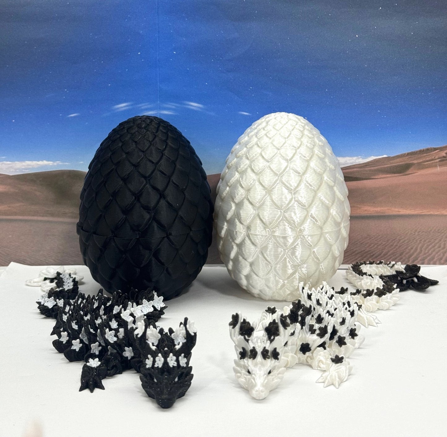 2pcs 3D Printed Dragons with Dragon Egg, Articulated White and Black Cherry Blossom Dragons, 3D Printed Gift Birthday Party, Fidget ADHD Autism Toy D019-D030