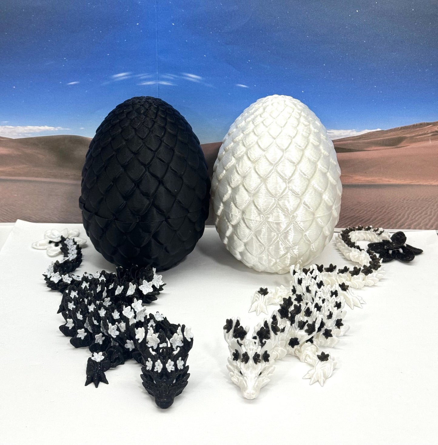 2pcs 3D Printed Dragons with Dragon Egg, Articulated White and Black Cherry Blossom Dragons, 3D Printed Gift Birthday Party, Fidget ADHD Autism Toy D019-D030