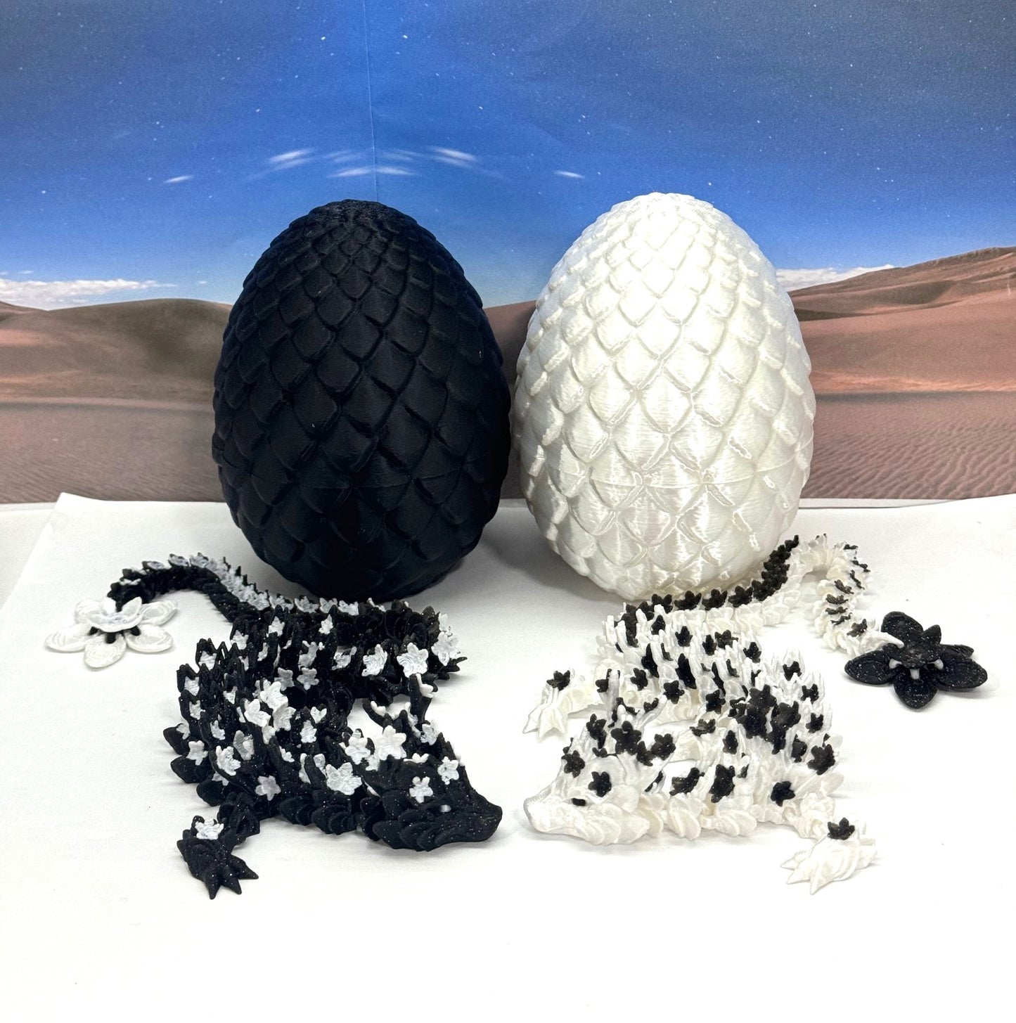 2pcs 3D Printed Dragons with Dragon Egg, Articulated White and Black Cherry Blossom Dragons, 3D Printed Gift Birthday Party, Fidget ADHD Autism Toy D019-D030