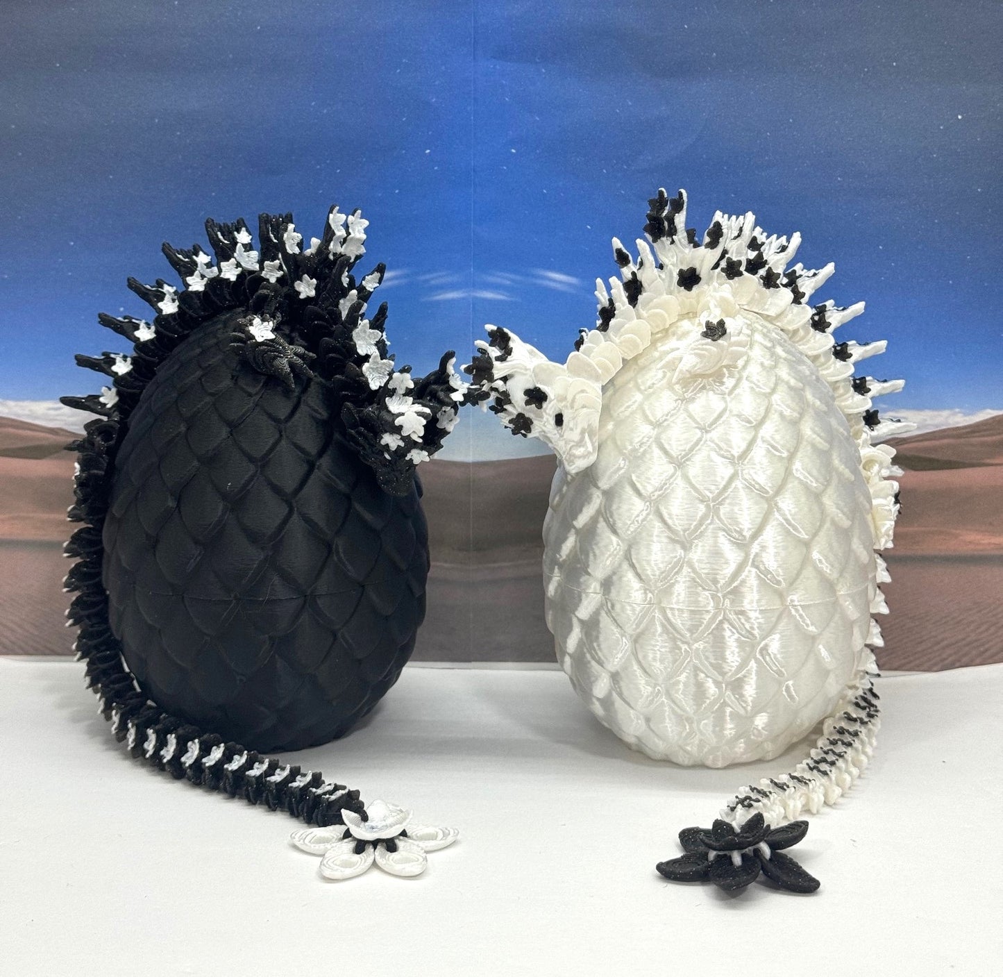 2pcs 3D Printed Dragons with Dragon Egg, Articulated White and Black Cherry Blossom Dragons, 3D Printed Gift Birthday Party, Fidget ADHD Autism Toy D019-D030