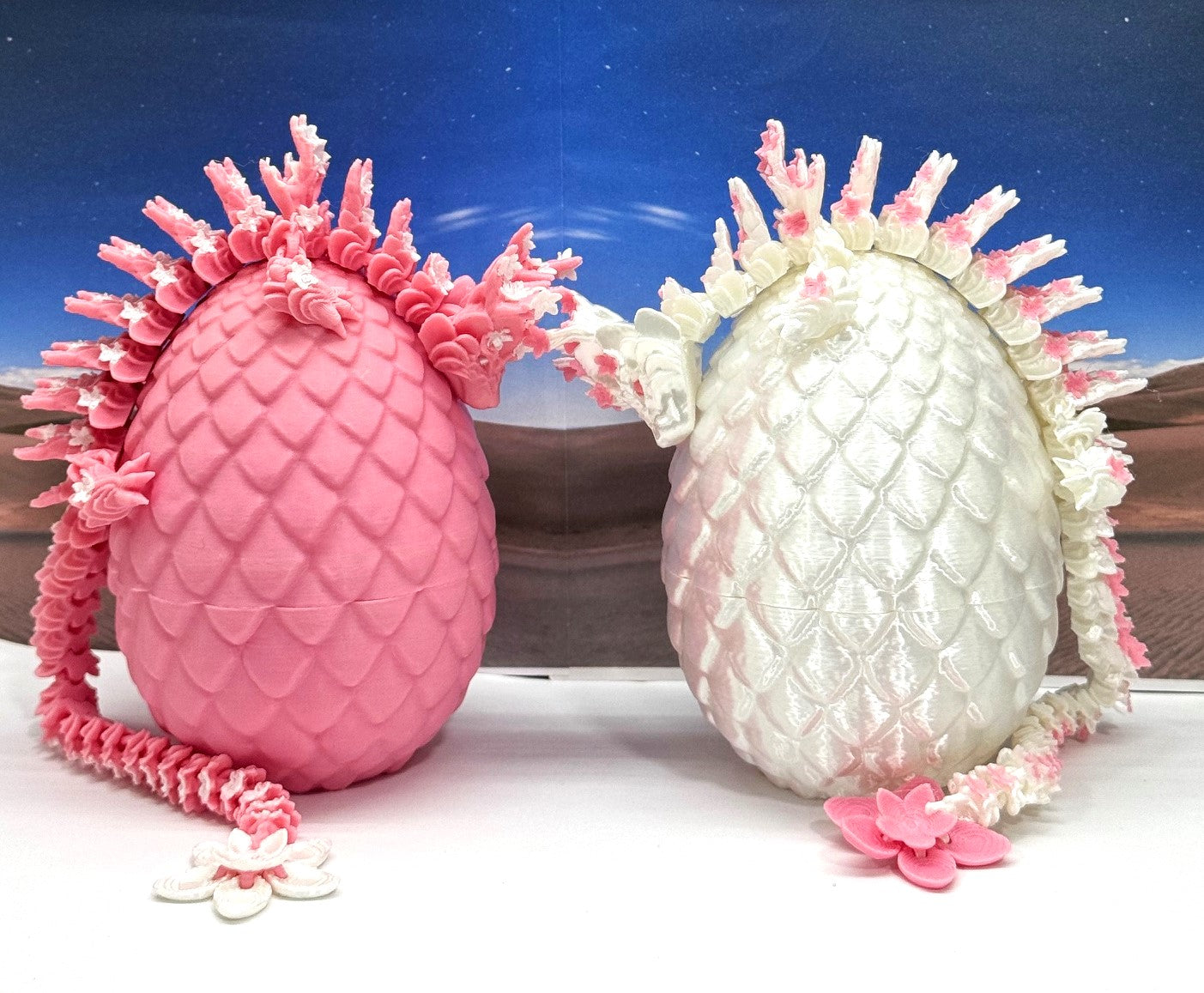 2pcs 3D Printed Dragons with Dragon Egg, Articulated White and Pink Cherry Blossom Dragons, 3D Printed Gift Birthday Party, Fidget ADHD Autism Toy D016-D023