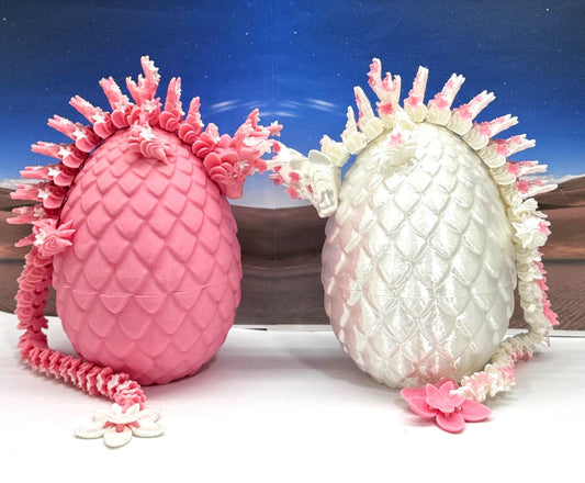 2pcs 3D Printed Dragons with Dragon Egg, Articulated White and Pink Cherry Blossom Dragons, 3D Printed Gift Birthday Party, Fidget ADHD Autism Toy D016-D023