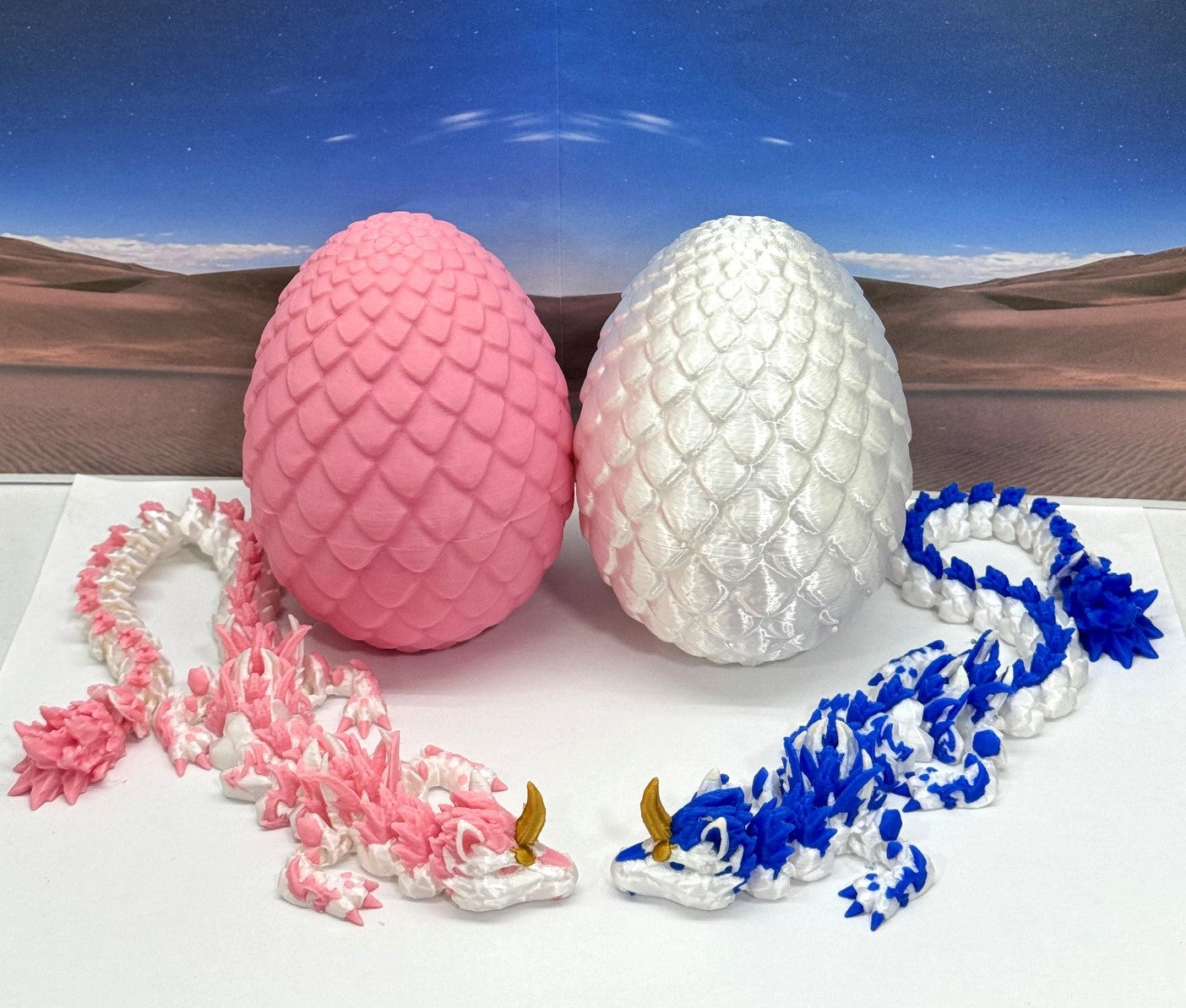 2pcs 3D Printed Dragons with Dragon Egg, Articulated Unicorn Dragons, 3D Printed Gift for Gender Reveal Party, Fidget ADHD Autism Toy D051-D052