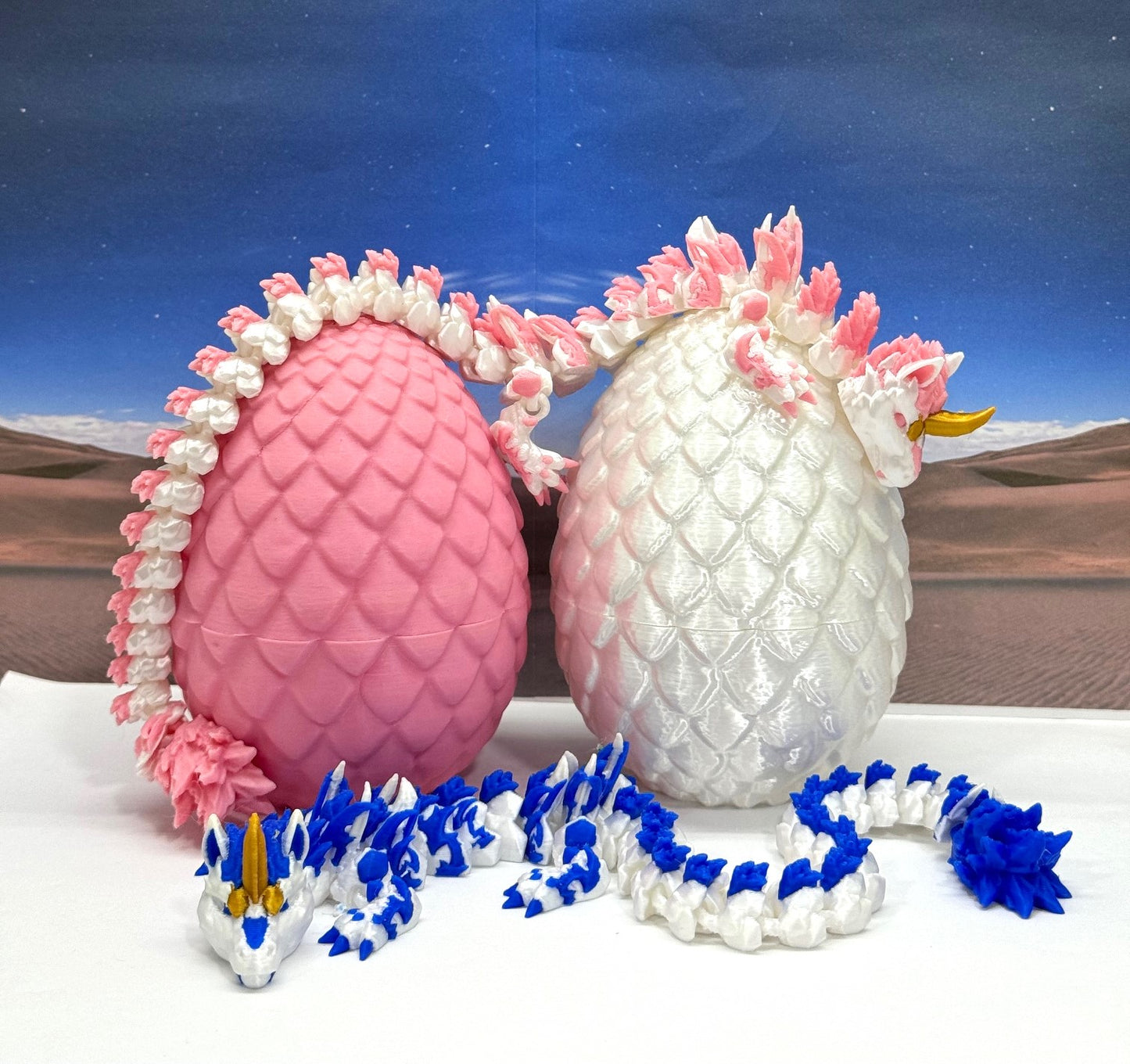 2pcs 3D Printed Dragons with Dragon Egg, Articulated Unicorn Dragons, 3D Printed Gift for Gender Reveal Party, Fidget ADHD Autism Toy D051-D052