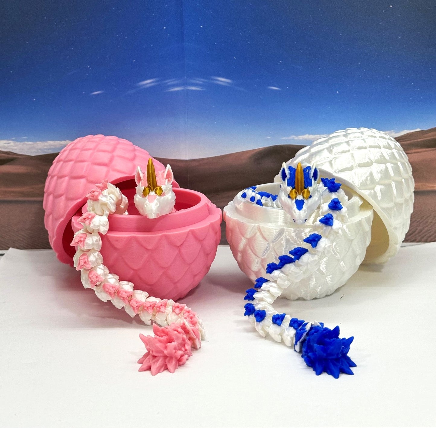 2pcs 3D Printed Dragons with Dragon Egg, Articulated Unicorn Dragons, 3D Printed Gift for Gender Reveal Party, Fidget ADHD Autism Toy D051-D052