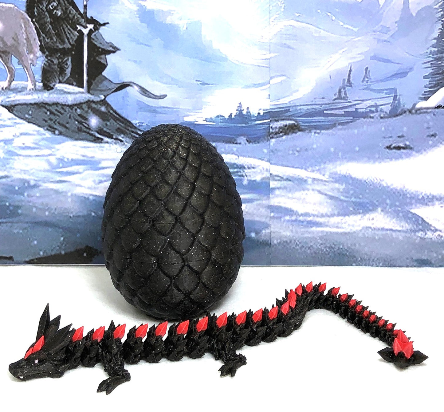 3D Printed Crystal Dragon, Articulated 12" Black and Red Crystal Dragon, Fidget ADHD Autism Toy, Relief Anxiety Toy D022