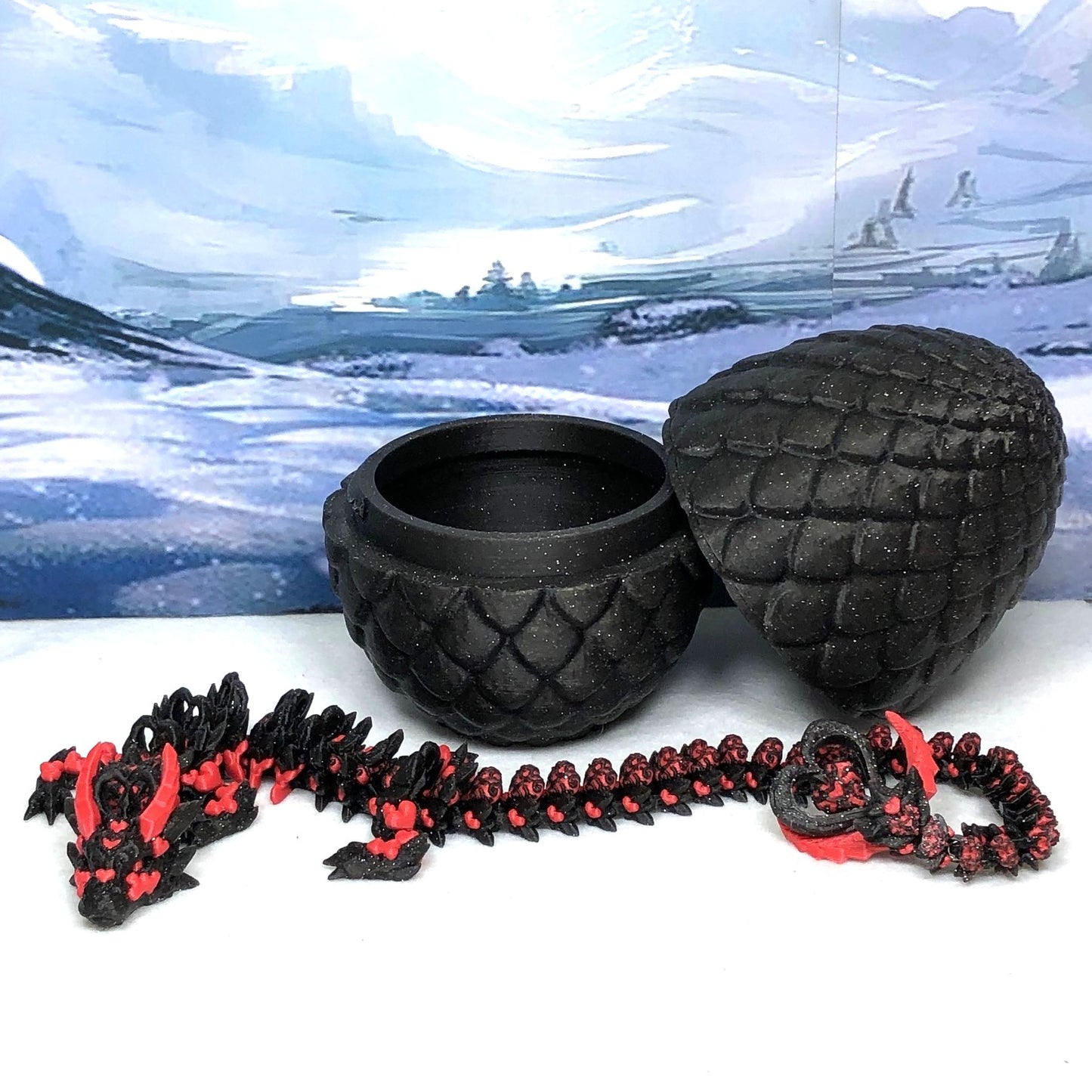 3D Printed Dragon with Dragon Egg, 12 Inches Articulated Dragon, Black and Red Heart Dragon, Fidget ADHD Autism Toy, Relief Anxiety Dragon Toy D034