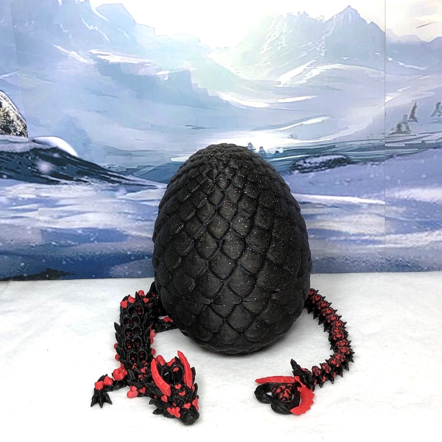 3D Printed Dragon with Dragon Egg, 12 Inches Articulated Dragon, Black and Red Heart Dragon, Fidget ADHD Autism Toy, Relief Anxiety Dragon Toy D034