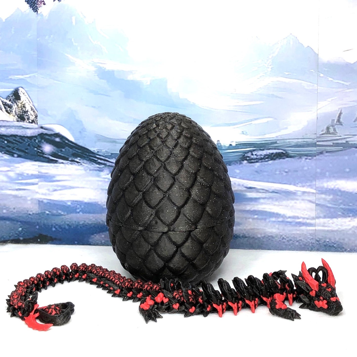 3D Printed Dragon with Dragon Egg, 12 Inches Articulated Dragon, Black and Red Heart Dragon, Fidget ADHD Autism Toy, Relief Anxiety Dragon Toy D034