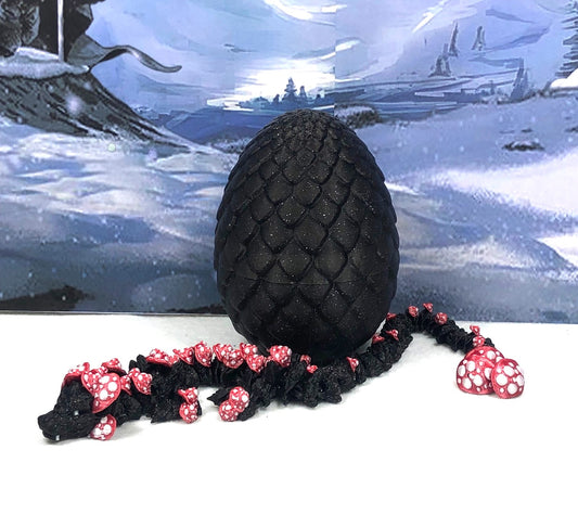 3D Printed Dragon with Dragon Egg, 12" Black and Red Mushroom Dragon, Fidget ADHD Autism Toy, Executive Desk Toy D038-BE