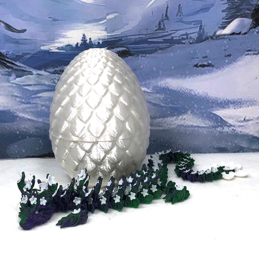 3D Printed Articulated Dragon with Dragon Egg, Articulated Dragon,12" Green Purple and White Cherry Blossom Dragon, Fidget Anxiety Toy, Executive Desk Toy D044