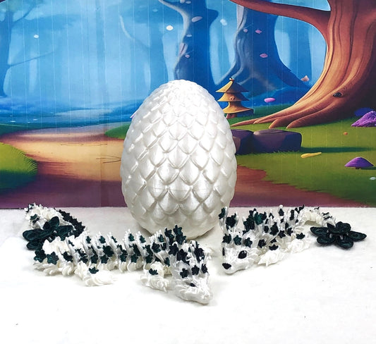 2pcs 3D Printed Dragons with Dragon Egg, Articulated White and Green Cherry Blossom Dragons, 3D Printed Gift Birthday Party, Fidget ADHD Autism Toy MCD-017-004-BEG