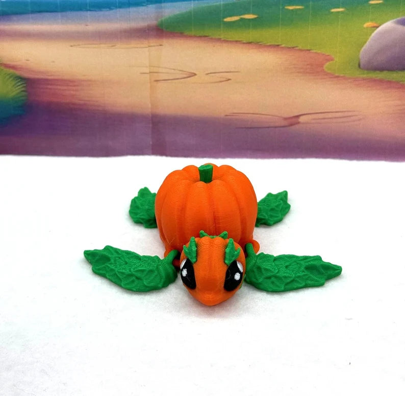 3D Printed Turtle Pumpkins, 10 pcs Articulating Orange Pumpkin Turtle Fall Decor Desk Decor Fidget Toy-TP001-ORANGE